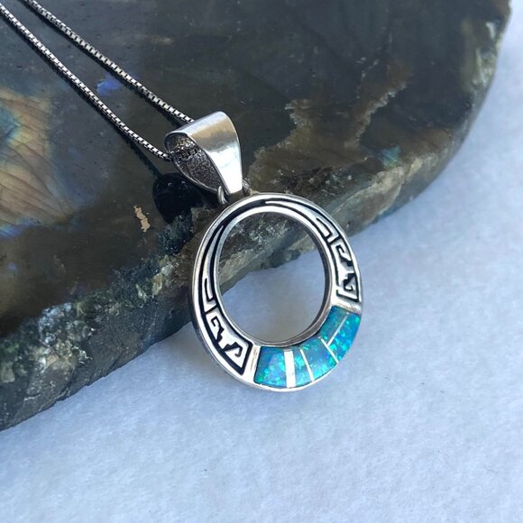 VTG Sterling Silver 925 Navajo Opal Inlay Southwest Style Pendant Necklace 18" - Picture 5 of 16